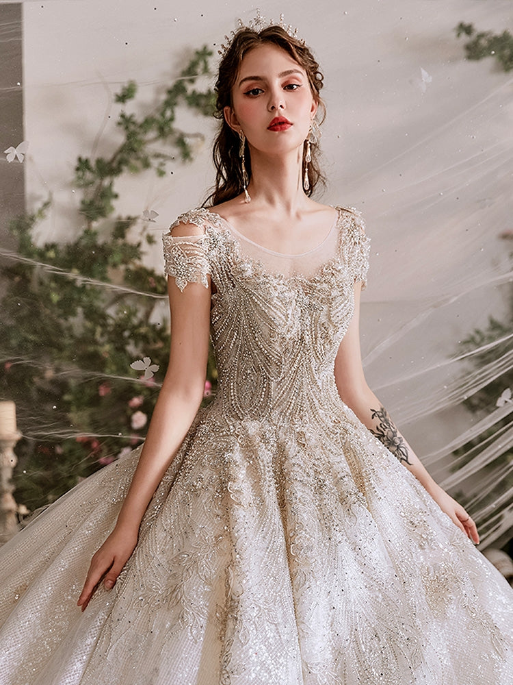 cap sleeve ball gown wedding dress