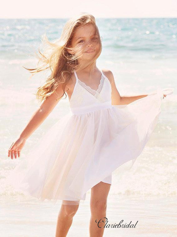 Simple Lace Beach Wedding Flower Girl Dresses – ClaireBridal