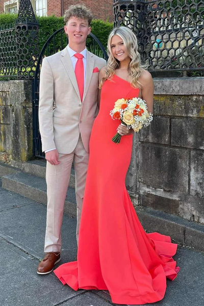 One Shoulder Newest Long Prom Dresses, Simple Bridesmaid Dresses, Mermaid Wedding Guest Dresses