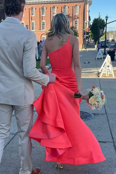 One Shoulder Newest Long Prom Dresses, Simple Bridesmaid Dresses, Mermaid Wedding Guest Dresses