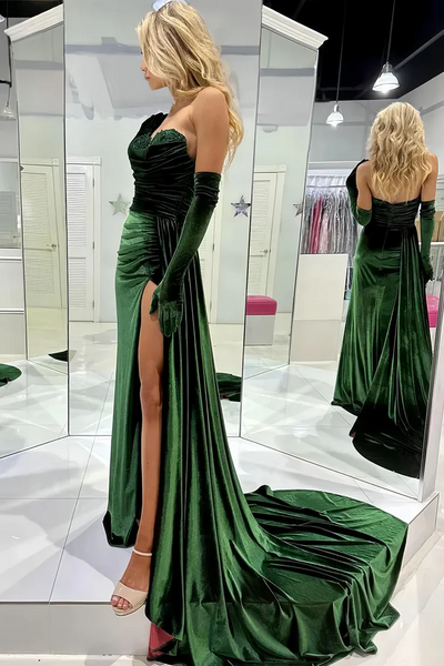 Strapless Velvet Elegant Wedding Guest Dresses, Sweetheart Mermaid 2025 Newest Long Prom Dresses
