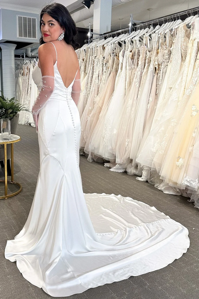 Spaghetti Straps 2025 Simple Wedding Dresses, Satin Mermaid Newest Bridal Gowns