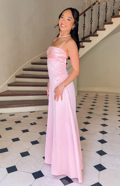Spaghetti Straps Simple Bridesmaid Dresses, Open Back Newest Long Prom Dresses