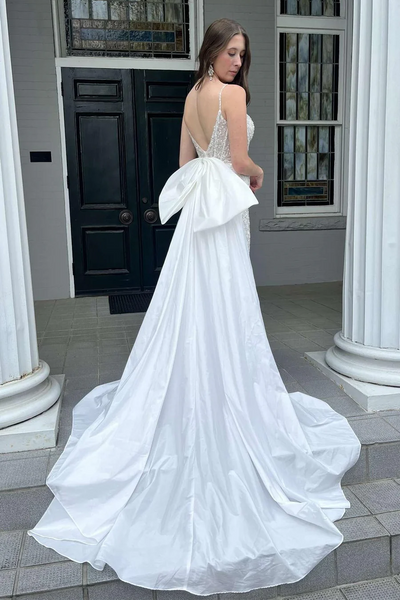 Newest Mermaid Wedding Dresses, Glitter Plunge Bridal Gowns, V-neck Wedding Dresses
