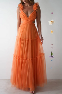 Orange A-line Bridesmaid Dresses, Simple Newest Long Prom Dresses, 2025 Party Dresses