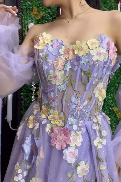 Sweetheart Appliques Newest Long Prom Dresses, 2025 A-line Girl Evening Party Prom Dresses