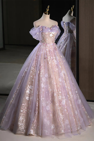 Off the Shoulder A-line Appliques Lace Tulle Prom Dresses, Corset Princess Dresses, Newest 2025 Prom Dresses
