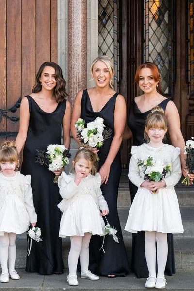 Black Long Sheath Elastic Satin Prom Dresses, Long Bridesmaid Dresses, Wedding Guest Dresses