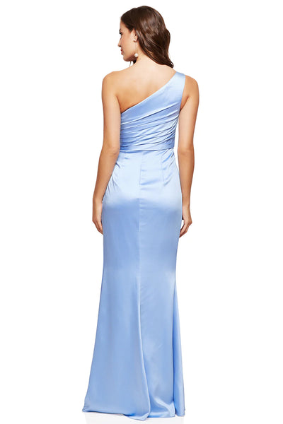 One Shoulder Blue Mermaid Satin Prom Dresses, Long Bridesmaid Dresses, Simple Prom Dresses