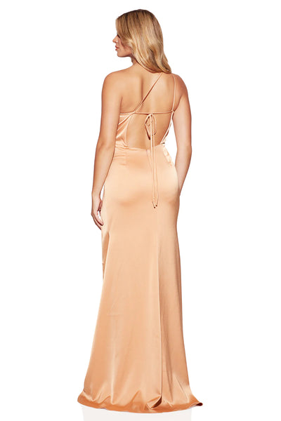 One Shoulder Dark Champagne Sheath Prom Dresses, Long Bridesmaid Dresses, Wedding Guest Dresses
