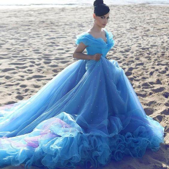 Off Shoulder Royal Blue Beaded Prom Dresses, Cinderella Prom Gown, 202 –  ClaireBridal