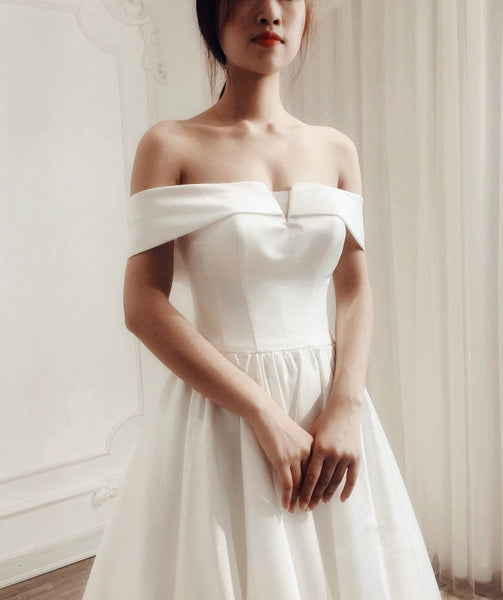 A-line Off The Shoulder Wedding Dresses, Simple Fashion Wedding Dresses